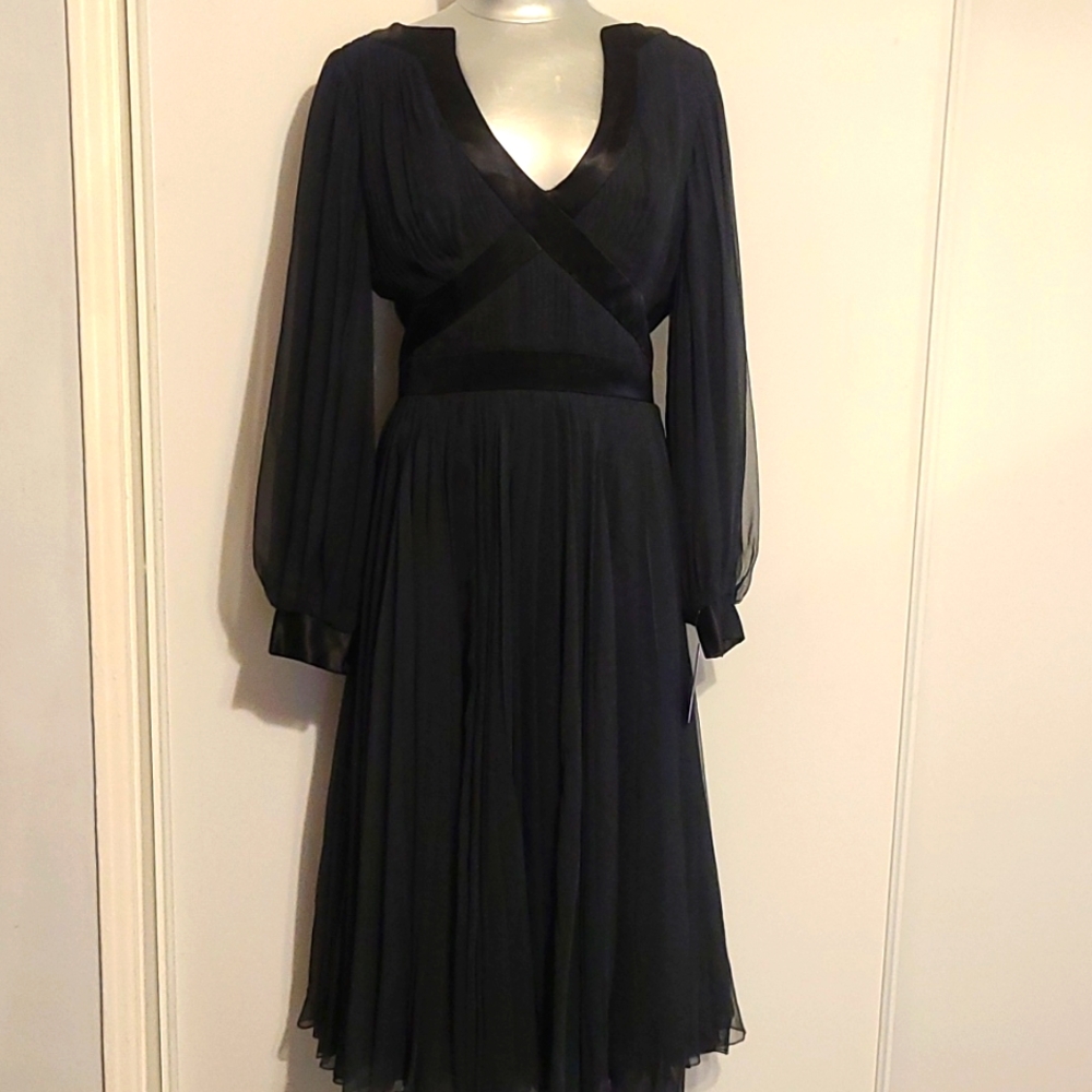 Billy Travilla lovely black pleated  silk chiffon circa 1970 flowey dress.